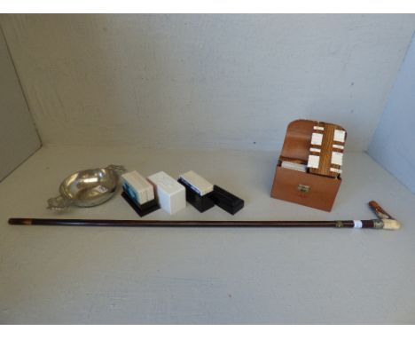 Antler handle walking stick, 3 sets of Player's cards & silver plated bowl PLEASE always check condition PRIOR to bidding or 