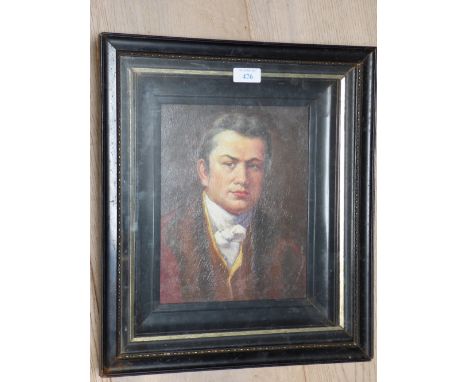 Ebonised framed oil painting portrait of renowned Engineer Isambard Kingdom Brunel, 24x19cm PLEASE always check condition PRI