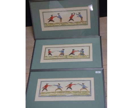 Set of three coloured engraved 'Fencing' prints after Benard PLEASE always check condition PRIOR to bidding or email us with 