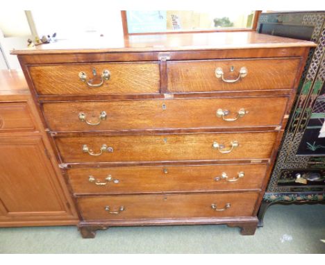 Georgian oak chest of 2 short & 4 long drawers on bracket feet, 97Hx105W PLEASE always check condition PRIOR to bidding or em