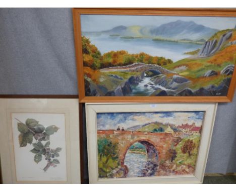 'R. Thexton' (C20th) 'Clyde Bridge' oil on board & 2 pictures/prints PLEASE always check condition PRIOR to bidding or email 