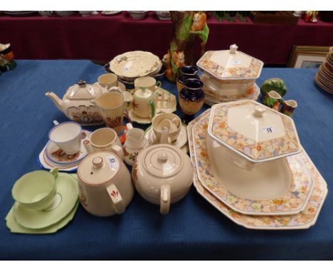 An unusual 1930's George VI Coronation milk jug, a Grimwades Royal Winton 6 piece tea service, assorted 1920/30's ceramics to