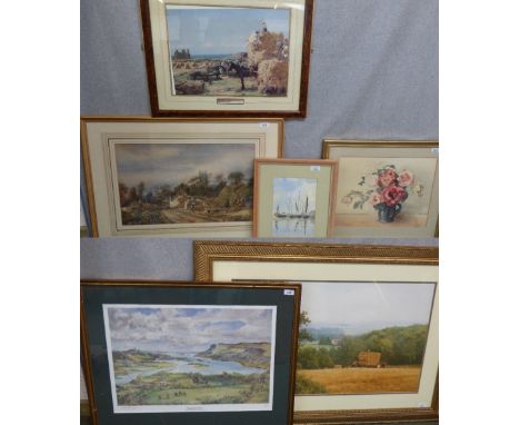 Fermanagh Patrol, 1st Battalion Queen's Own Highlanders, pencil signed, together with 2 framed prints of rural scenes; Britis