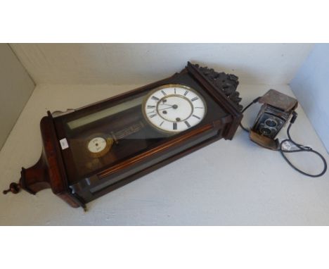 Victorian rosewood & glazed oak wall clock & vintage Rolleiflex camera PLEASE always check condition PRIOR to bidding or emai