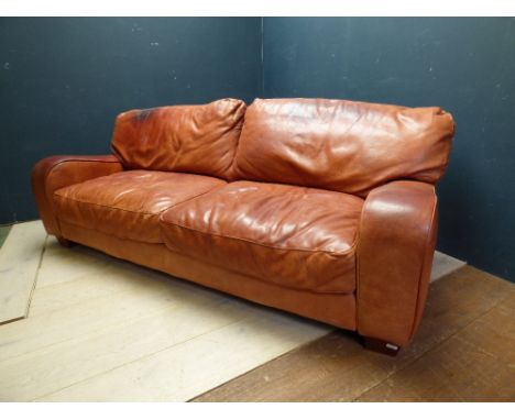 Large brown buffalo hide leather sofa 93H x 216W cm PLEASE always check condition PRIOR to bidding or email us with a conditi