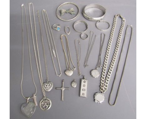 Silver jewellery includes Georg Jensen square link chain, 2.8ozt flat link belcher chain, Carr's of Sheffield 1978 0.9ozt ing