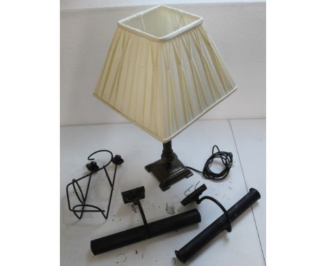 Brass effect table lamp 60cm, pair of black wall lights 38cm and a candlestick / bottle holder&nbsp; (untested)