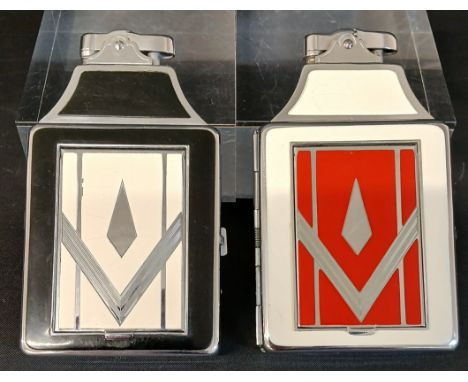 2 Ronson Art Deco lighters with integral compact, cigarette holder and fabric covers&nbsp;