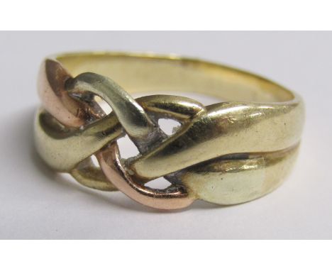 9ct gold bi colour knot ring - ring size R - total weight 4.75g
