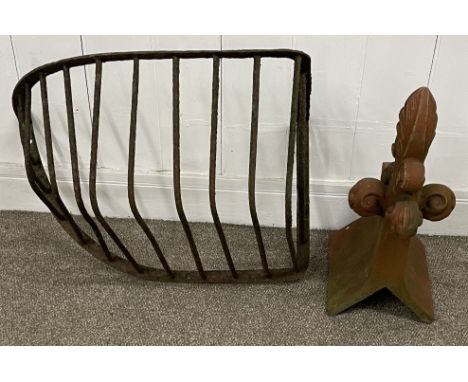 Wrought iron hay rack&nbsp; (73cm wide &amp; 31cm high)&amp; a finial ridging tile in terracotta Ht 58cm