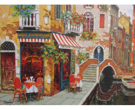 Framed Shvaiko 'Osteria del Ponte' limited edition 179/230 hand finished giclee print - approx. 88cm x 73cm&nbsp;