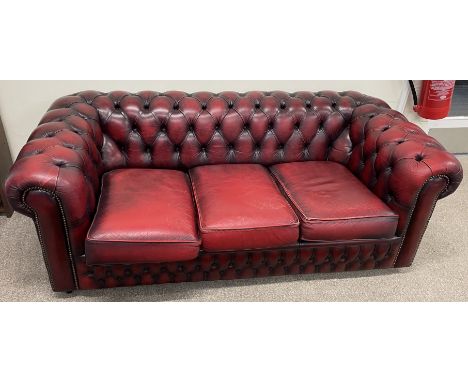 Red leather Chesterfield sofa L 188cm