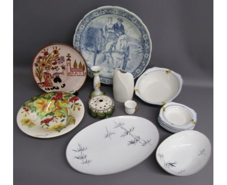 Art Deco design JHW &amp; Sons Hanley falcon ware 5417 fruit bowl and dishes, large falconware hand painted Rosslyn dish, Boc