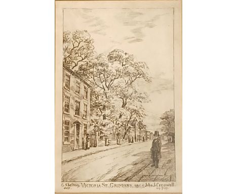Gilt framed etching entitled "Victoria Street, Grimsby" 1865 drawn by George Skelton, etched by John J Cresswell (architect a