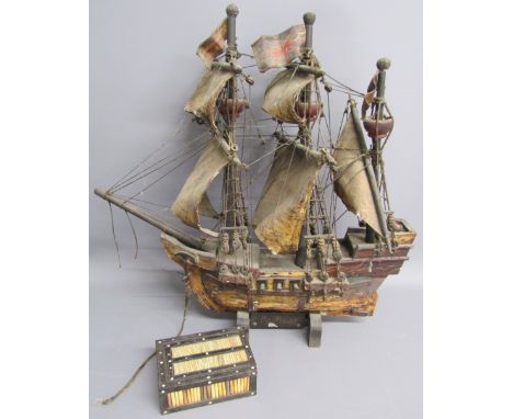 Porcupine quill sliding lid box approx. 12.5cm x 9.5cm x 4.5cm and a model of the Mayflower Galleon which stood in the Vine I
