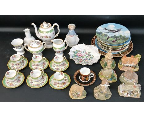 Royal Albert Marlborough coffee service, collectors plates including Royal Doulton Heroes of the Sky, Lilliput Lane, Nao figu