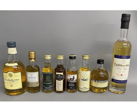 6 Scotch whisky miniatures, Dalwhinnie 20cl &amp; a 1993 Tullibardine single malt 20cl 46%