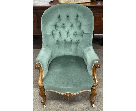 Victorian button back chair with scroll arms