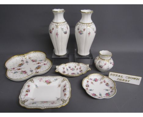 Royal Crown Derby 'Royal Antoinette' A1225 - pair of vases - tray - trinket dishes - small vase- larger dish - Royal Crown De