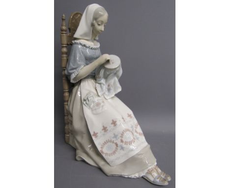 Lladro 'Island Embroider' 4865 lady sewing - approx. 29cm x 21.5cm x 13cm