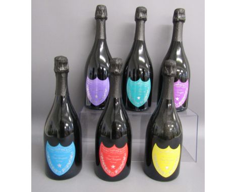 Set of 6 Andy Warhol Tribute Collection Dom Perignon display bottles (empty)