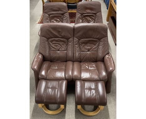 Himola Zerostress two seater leather recliner sofa, two matching recliner chairs with two footstools&nbsp; &nbsp;