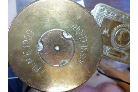 Trench Art Gun Shell Case Marked Rhmf 1911 Dusseldorf To One End And Rhmf 1909 Dusseldorf To The