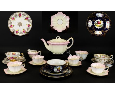 Foley Wileman &amp; Co. Bone China Tea Set comprising 4 cups, 4 saucers, teapot, milk jug and sugar bowl.  Rare delicate bone