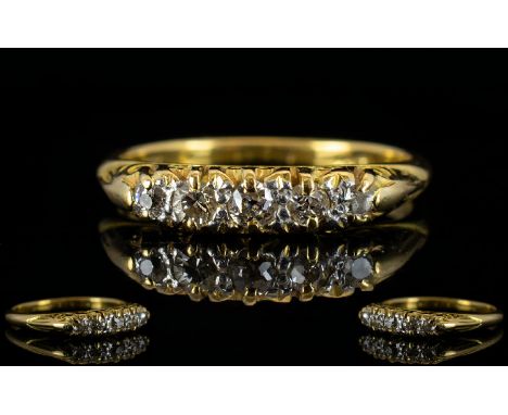 Antique Period 18ct Gold Five Stone Diamond Set Ring gallery setting attractive ring, Fully hallmarked for 18ct. Ring size K,