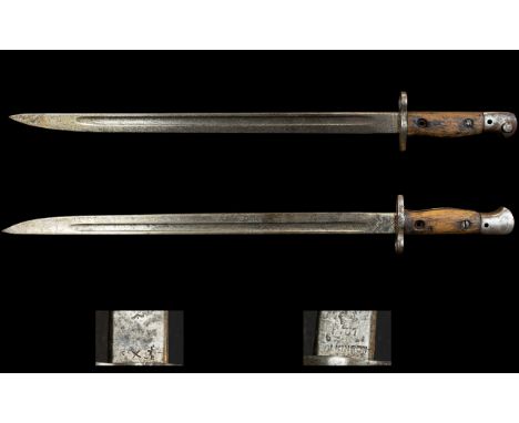 British Pattern 1907 Bayonet marked 1907, Wilkinson Crown over E overall good condition. Remained in service until 1945. Leng