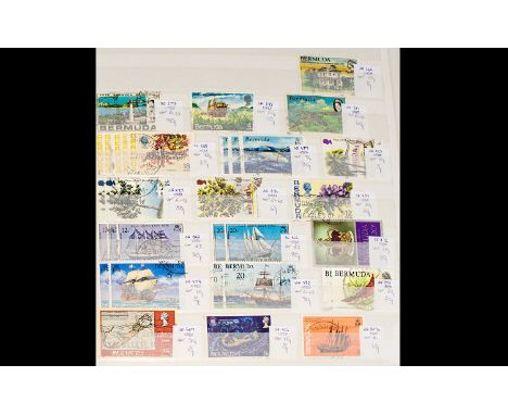 Stamp Interest - 32 page A4 green stamp stock book with many better British Commonwealth stamps. Over £350 catalogue value in