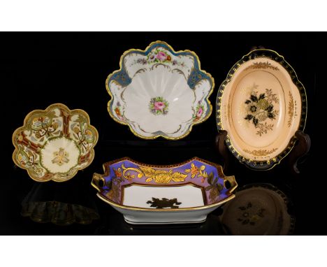 Two Noritake Footed Hors D'Oeuvres Bowls Vintage cream ceramic fluted edge bowl with ornate geometric floral design and gilt 