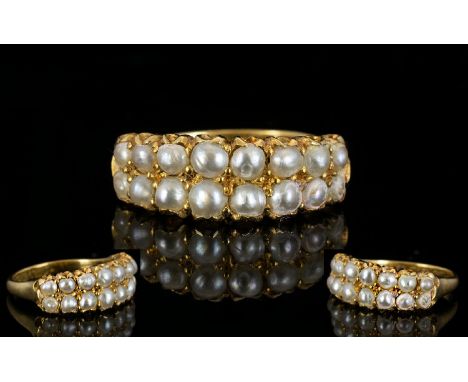 Antique Period Attractive and Superb Quality 18ct Gold Pearl Set Dress Ring, Set with 16 Pearls, Could be Natural - Please Se