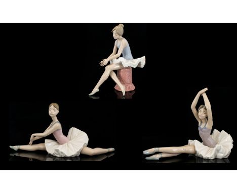 Nao by Lladro Large and Impressive Porcelain Figurines ( 3 ) In Total. ' Ballerinas ' In Various Positions and Sizes, All In 