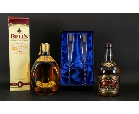 Drinkers Interest Collection comprising Dimple 12 year old 40% Whiskey, Glen Turner 21 year old Rare Pure Malt 40%, Boxed Bel