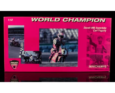 Pauls Model Art Minichamps Scale 1.12 Diecast Metal Model of a Ducati 996 Superbike. World Champion 1999. Carl Fogarty. Comes