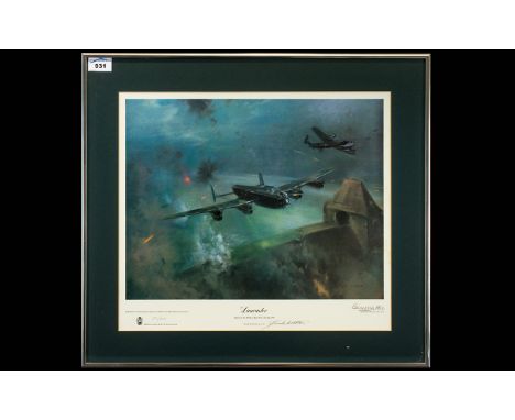 Frank Wooton - Aviation Artist OBE 1911 - 1998 Pencil Signed by the Artist Ltd and Numbered Colour Lithograph - Titled ' Lanc