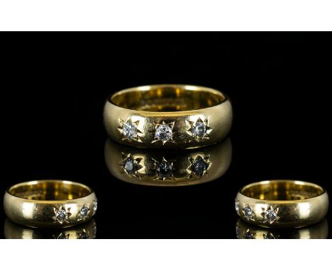 9ct Gold Wedding Band Set with 3 Diamonds Starburst Setting, Fully Hallmarked for 9ct, Please See Photo - Some Scratches to S