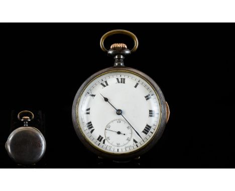 Swiss ( Oxidised Steel ) Gun metal Case Minute Repeater Open Faced Pocket Watch. c.1900-1910. Features Gold HInges and Lips, 