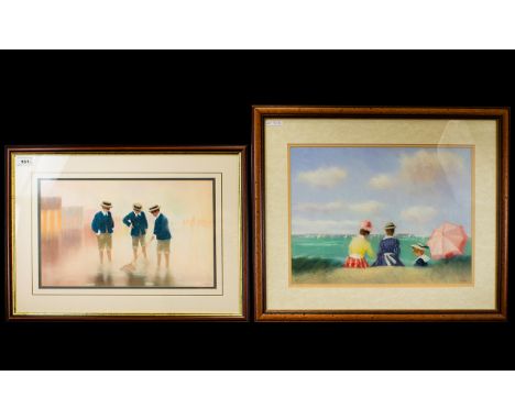 James A Tytler A Pair Of Original Chalk Pastels On Paper The first depicting three Edwardian boys paddling in the sea, 10 x 1