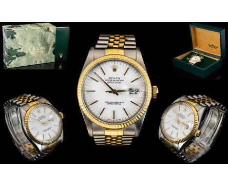 Rolex - 18ct Gold and Stainless Steel Oyster Perpetual Date-Just Gents Superlative Chronometer Wrist Watch. Model Num 16013, 