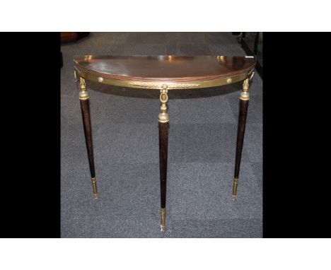 A Mid 20th Century Console Table Ormolu mounts, turned supports, height 32, 33 x 12 inches in depth.