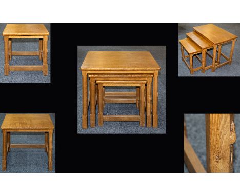 Robert Thompson 'Mouseman' Superb Quality Hand Carved Nest of Three Graduated Tables in Golden Oak.  They have rectangular to