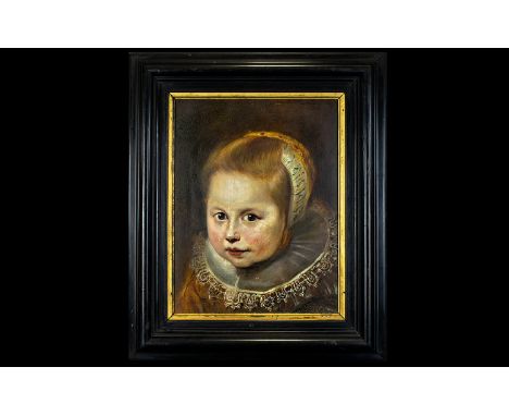 After Cornelis De Vos (1585 - 1651) Oil On Panel Portrait Of Young Girl (Member Of The Van Houten Family) Depicting a young F