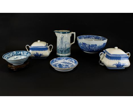 A Small Collection of Ceramics comprising a pair of Churchill 'Out of The Blue' Serve Ware, a Spode Italian Ware blue and whi