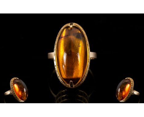 Russian Nice Quality and Attractive Cabochon Cut Amber Set Ring. Set in 14ct Gold. Soviet Russian Gold Marked with the number