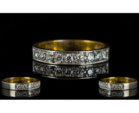 18ct Gold Attractive Half-Eternity Diamond Set Ring marked 750 - 18ct.  The diamonds of excellent colour and clarity.  Estima