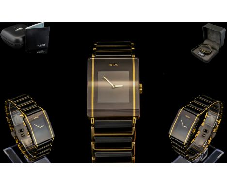 Rado Diastar black and ceramic ladies bracelet wrist watch, rectangular black dial. ref. 196.0457.3, no.03086843 quartz movem