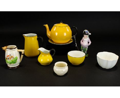 A Mixed Collection Of Ceramic Items To include Carltonware Black and yellow 1930's teapot, sugar bowl, milk jug, cream jug an