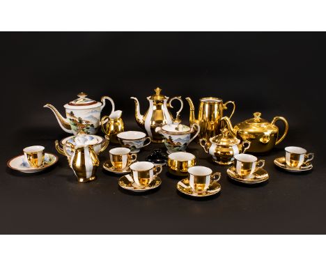 Royal Worcester Gilt Tea And Coffee Set Four pieces in total to include coffee pot, teapot, milk jug and sugar bowl all in ye